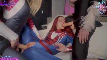 Hot 3some lesbian Spiderman porn